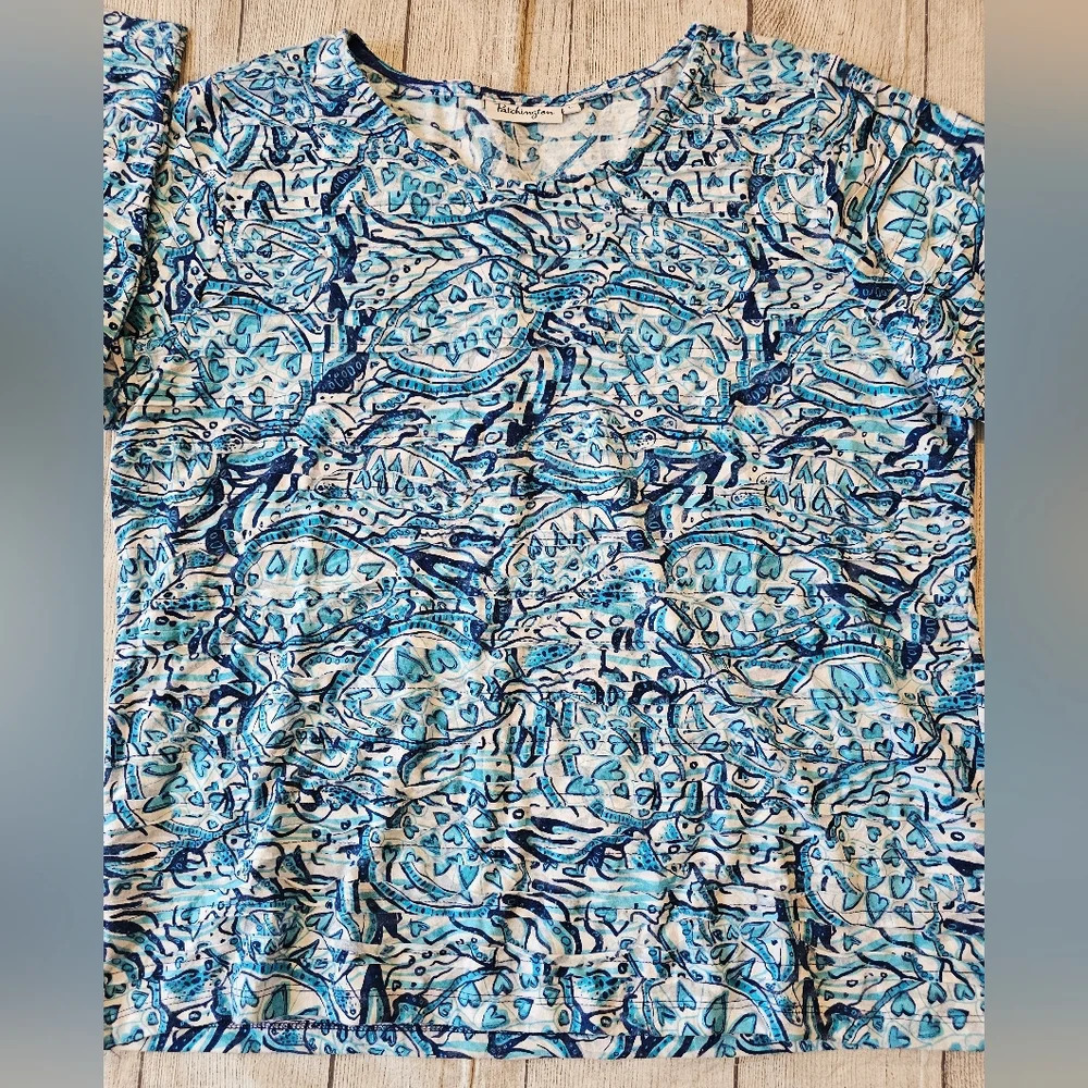 Patchington Top Size Large Resortwear Blue Hearts Art To Wear Wearable Art - Picture 7 of 10